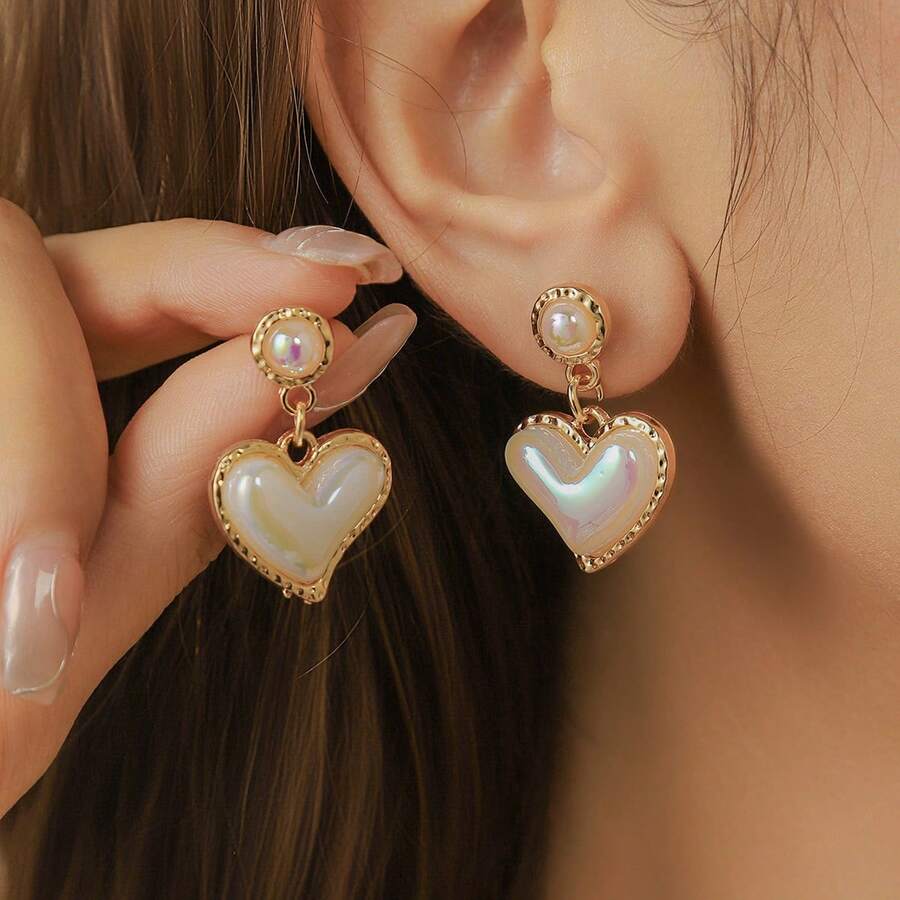 1 Đôi bông tai hình trái tim nàng tiên cá bất đối xứng, món quà đôi thời trang, đa năng và tinh tế. - Bông tai nàng tiên cá hình trái tim bất đối xứng - Xem 1