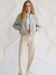OUTTA BOX Elegante Luxus Baseball Jacke, kurzer Bomber für Sommerabendpartys & Abschluss. Schicke Oberbekleidung für Urlaub & gesellige Anlässe. - Hellgrau - Übersicht 4