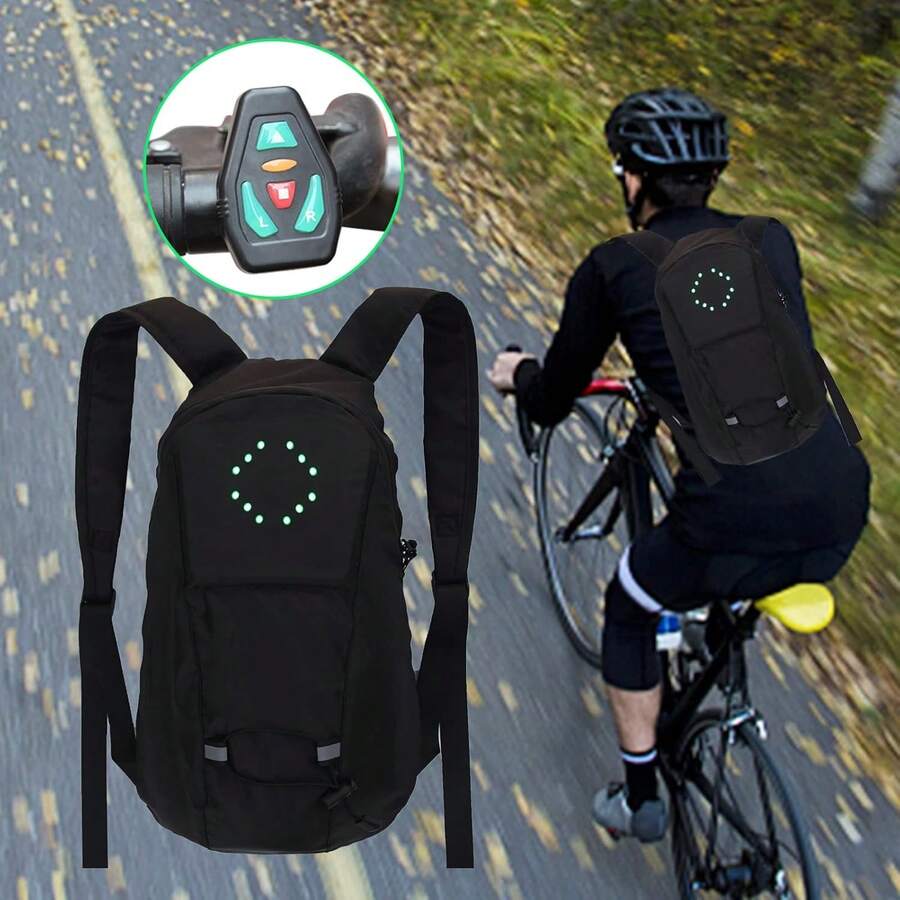 15L Backpack With 30 LED Reflective Lights, Suitable For Bicycle And Skateboard, With Remote Control, USB Rechargeable, In-Stock In France - Black - View 1