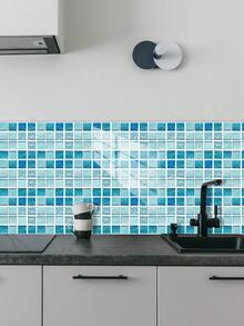 OUTANA 10pcs Blue PVC Mosaic Style Self-Adhesive Removable Wallpaper, Waterproof, Moisture-Proof, Easy To Clean Wall Stickers, Can Be Cut And Pasted, Modern Minimalist Blue Square Design Stickers, Suitable For Decorating Kitchen, Dining Table, Living Room Wall, Bedroom Wardrobe, Bathroom, Office And Gym - Multiple Styles - View 7