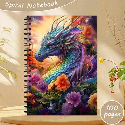 1 pezzo Quaderno a spirale formato A5 con fantasia di drago arcobaleno, 50 fogli (100 pagine), righe da 8 mm, rilegatura a doppio filo, apertura a 180°, scrittura fluida. Caratteristiche: compagno fantasy, collezione amanti dei draghi, relax creativo. Adatto per appunti in classe, registri d'ufficio, diari, agende, diari di viaggio, ecc. Un regalo perfetto per famiglia e amici in occasioni come Pasqua, Ognissanti, Festa della Mamma, Natale.