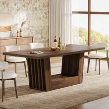 LITTLE TREE 63-Inch Farmhouse Dining Table, Rectangular Dining Tables For 4-6 With Heavy Duty Base, Wooden Dining Table For Kitchen, Living Room - 棕色 - 查看 6