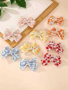 Set de 10 piezas de pinzas para el cabello con flores y lazos de colores, adecuado para decoración diaria - Multicolor - Ver 3