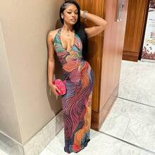 2026 Spring/Summer New Women's Fashion Sexy Street-Style V-Neck Sleeveless Halter Backless Slim Long Dress - Đã tô màu (sản phẩm đã hoàn thiện, bạn có thể thoải mái đăng bán) - Xem 2