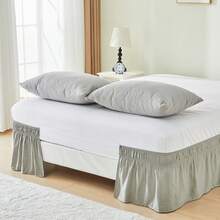 VOLTITO 1pc Elastic Bed Ruffle - Easy Wrap Around Ruffle - Microfiber Bed Skirt With Adjustable Elastic Belt 15 Inch Tailored Drop - Hotel Quality Bedskirt, Fade Resistant (T/F/Q/K) - Xám - Xem 10