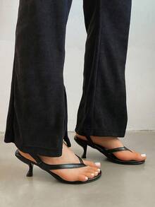 French Style High Heel Sandals For Women, New Summer Leather Peep Toe Thin Heel Sandals, Ankle Strap Kitten Heel Flip Flops - Black - View 6