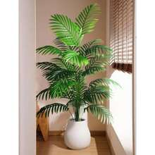 116cm Large Artificial Palm Tree, Tropical Palm Leaves, Fake Palm Plant, Tall Tree, Lifelike Turtle Back Bamboo Leaves, Suitable For Home, Kitchen, Outdoor, Office Decor, No Pot - Green - View 2