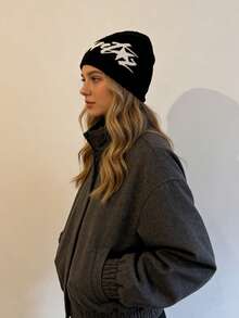 1 Gorro tejido unisex con patrón de pájaro lindo, gorro tejido con letra para otoño e invierno, regalo recomendado para combinar con ropa de invierno - Multicolor - Ver 2