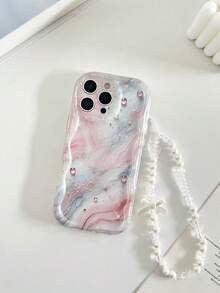 奶油色波浪边亮面大理石纹防震手机壳，配串珠手链配件，兼容 16/11/16pro/16plus/16promax/16e/15Promax/13/14/12/XS/XR/7G/8P、Galaxy S25/S25PLUS/S25 Ultra/A16/A36/A26/A56/A50/A12/A32/A52/A72/A51/A21S/A13/A14/S24/S24PLUS/S24Ultra/S20/S23/S22/A53/S20FE/S21/、11/12Pro/12/12X/13Pro/14Pro/15Pro/X3pro/。 10/9/Note9/12c/Note11pro/Note8Pro/9C/9a - 彩色 - 查看 3