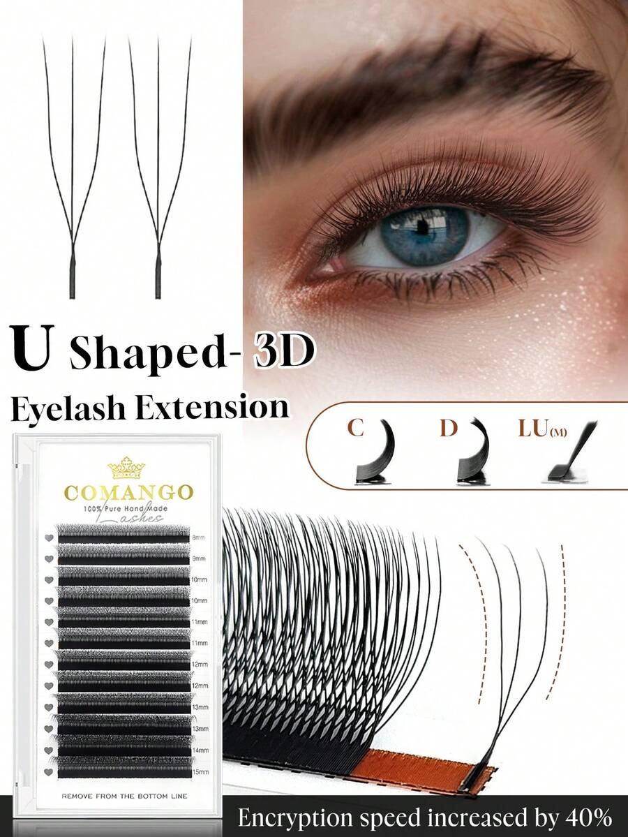 CoMango 12 Rows C/D/LU Type U-Shaped 3D W-Shaped Eyelashes, New U/W Eyelash Extension Faux Mink Premade Fans Lashes