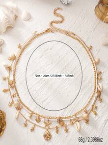 Bộ dây đeo bụng nhiều lớp hình vỏ sò và sao biển vàng dành cho nữ - 2/3 chiếc dây đeo eo đính hạt nhỏ nhắn với mặt dây chuyền hình vỏ sò và ngọc trai, trang sức cơ thể phong cách Boho bãi biển. - Nhiều màu - Xem 11