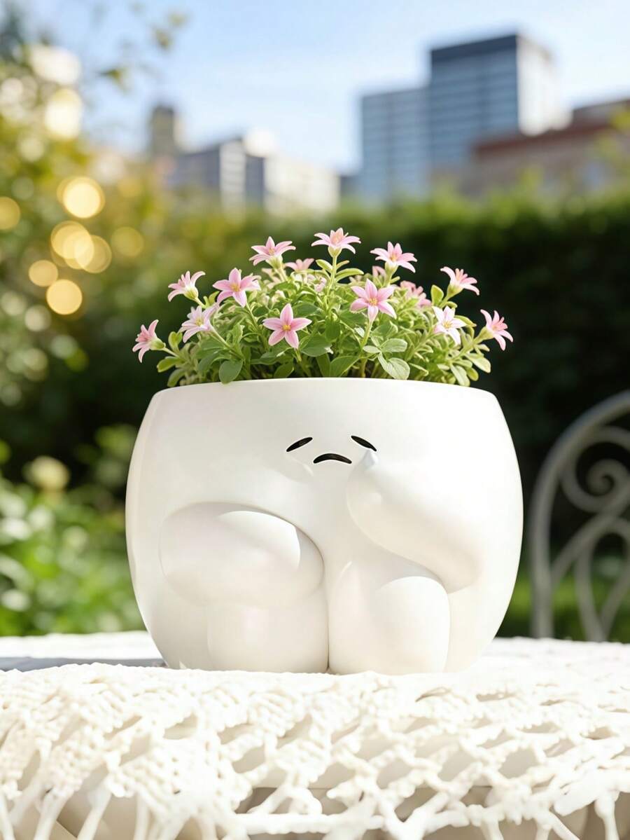 1pc Mood Flower Pot, Cute Resin Planter Suitable For Indoor Plants, Interesting Flower Pot With Drainage Hole, Great For Home Decor, Bedroom, Office, Student Use, Storage, Wedding Decoration, Jewelry Box, Party Decor, Best Gift Choice - Multiple Styles - View 1