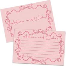 50pcs Pink Bow Greeting Cards, Double-Sided Blank Cards Suitable For Wedding Reception, Bridal Shower, Bride & Groom, Baby Shower, Graduation - View 1