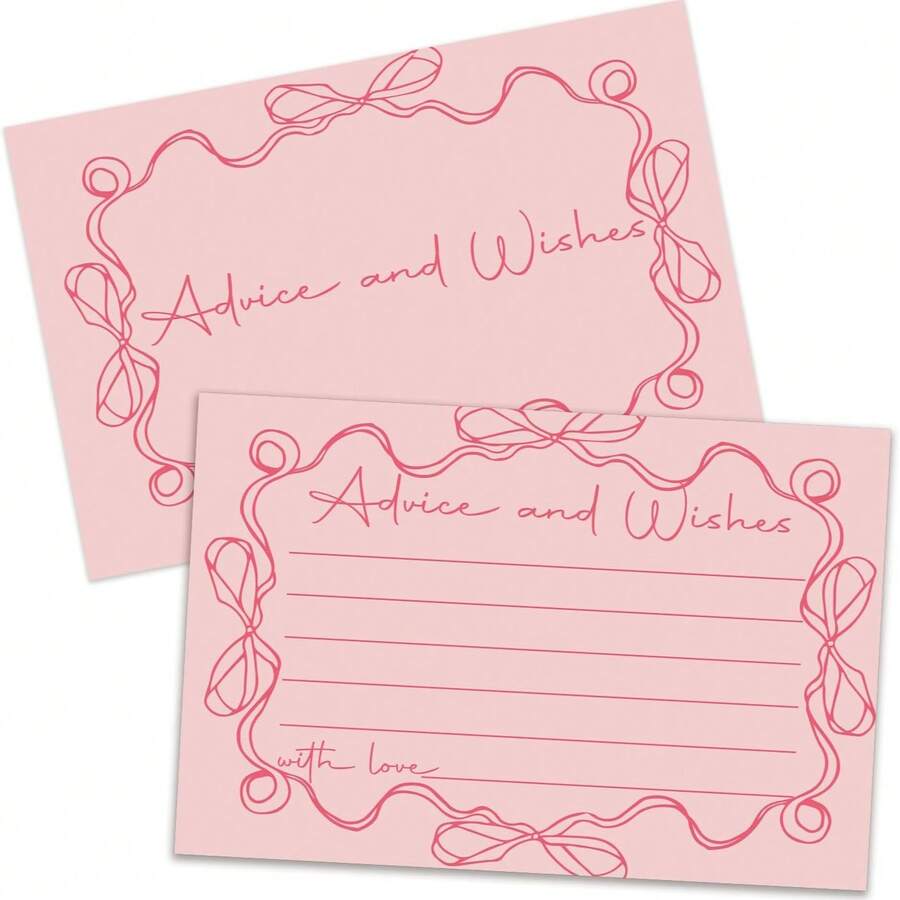 50pcs Pink Bow Greeting Cards, Double-Sided Blank Cards Suitable For Wedding Reception, Bridal Shower, Bride & Groom, Baby Shower, Graduation - View 1