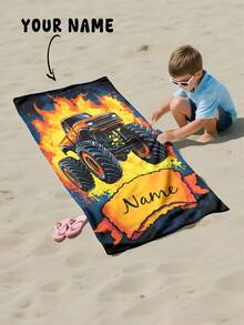 1pc, Racing Car Pattern, Customized Bath Towel Beach Towel, Children's Bath Towel, Bathroom Towel, Beach Towel, Beach Essential, Swimming Pool, Personalized Beach Towel, Pool Towel, Bath Towel, Vacation Gift, Beach Towel. - Multicolor - View 6