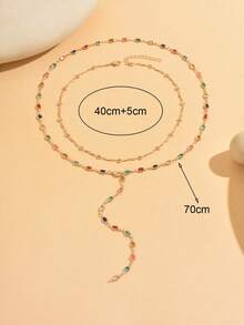 2pcs/Set Fashion Colorful Rhinestone Chain Y-Necklace, Unique Necklace Suitable For Daily Wear And Party/Music Festival, Chain Length Can Be Customized, Rhinestone Colors Are Random - Multicolor - View 4