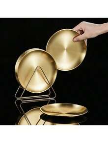 6pcs Stainless Steel Dinner Plate Set - Elegant & Durable, Suitable For BBQ, Hot Pot And Daily Use, With Convenient Storage Rack - Multicolor - View 5