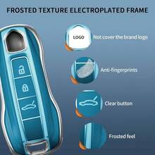 Key Fob Case Cover Compatible With TAYCAN 3 4 Button Keyless Entry Remote TPU Transparency Frosted Key - 3 Button + Transparency Frosted Blue - View 3