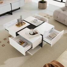High-Gloss Coffee Table With 4 Drawers, Linear Design And Unique Color Combination, Storage Space Underneath. 78 X 78 X 36 Cm. - 白色 - 查看 5