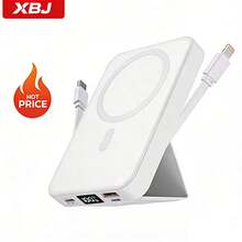 GAWFOLK Sạc dự phòng 10000mAh màu trắng kèm đế và cáp tích hợp - Trạm sạc không dây từ tính 2 trong 1, chân đế điều chỉnh được để xem rảnh tay, sạc nhanh, tương thích với Apple/Android, lý tưởng cho du lịch, bàn làm việc và đầu giường. Thích hợp cho kỳ nghỉ đông, du lịch ngoài trời/cắm trại và làm quà tặng dự phòng khẩn cấp cho gia đình, bạn bè, quà sinh nhật, quà cắm trại ngoài trời, sạc dự phòng di động sinh nhật. - Phiên bản nâng cấp có chân đế, màu trắng - Xem 1