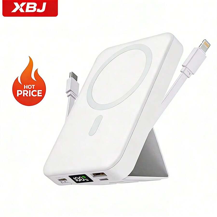 GAWFOLK Sạc dự phòng 10000mAh màu trắng kèm đế và cáp tích hợp - Trạm sạc không dây từ tính 2 trong 1, chân đế điều chỉnh được để xem rảnh tay, sạc nhanh, tương thích với Apple/Android, lý tưởng cho du lịch, bàn làm việc và đầu giường. Thích hợp cho kỳ nghỉ đông, du lịch ngoài trời/cắm trại và làm quà tặng dự phòng khẩn cấp cho gia đình, bạn bè, quà sinh nhật, quà cắm trại ngoài trời, sạc dự phòng di động sinh nhật. - Phiên bản nâng cấp có chân đế, màu trắng - Xem 1