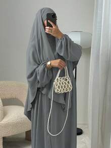 3件組 Khimar+Abaya 柔軟祈禱套裝，長款 Abaya 配對希賈布，休閒外出必備單品（希賈布+洋裝+腰帶） - 彩色 - 查看 49