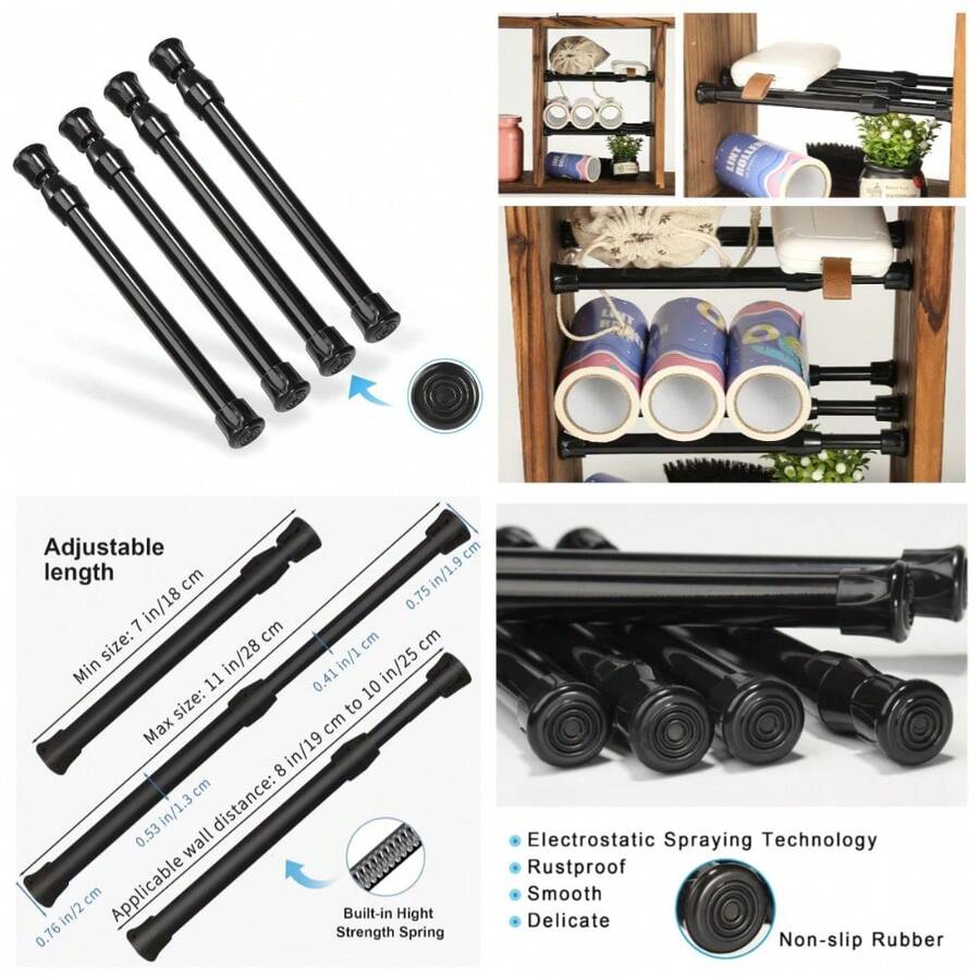 Mini Tension Rods 8-10 Inch Spring Loaded No Drill Shower Curtain Rod ...
