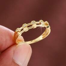 1枚极简几何线条设计立方氧化锆女士戒指 - 彩色 - 查看 4