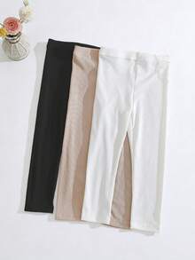 3 Pairs Girls' Solid Color Skinny Cropped Leggings, Lightweight Spring/Summer Tights, Suitable For 2-12 Years Old Children - Multicolor - View 8