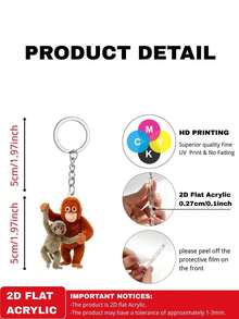 2D Flat - Acrylic Keychain Featuring A 2D Flat Viral Monkey, A Heartfelt Gift For Those Who Animals, Monkey Fist Design - Multicolor - View 2