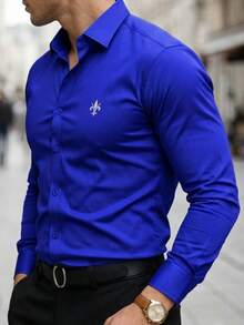 Men's Spring/Autumn Casual Business Party Daily Commute Iris Logo Print Long Sleeve Shirt - Royal Blue - View 3