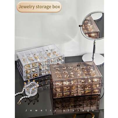 1pc Multi-Layer Transparent Jewelry Storage Box, Jewelry Box For Necklaces, Jewelry Organizer With Dividers And Slots, Suitable For Storing Earrings, Rings, Bracelets, Jewelry And Accessories, Desktop Storage, Craft Supplies