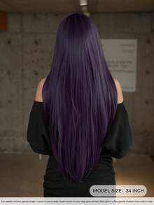 7JHH WIGS 34英寸超长直发紫色假发，带刘海 - 超长自然层次假发，高品质柔软合成纤维假发，适合女性日常佩戴、节日派对、毕业礼物 - 初学者无需胶水即可佩戴假发 - 紫色 - 查看 3