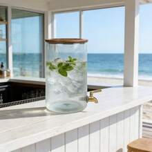 2-Gallon Green Countertop Beverage Dispenser With Acacia Wood Lid - default - View 2