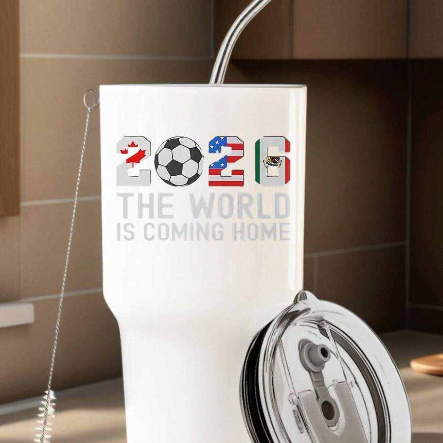 2026 Football Mug | 30 Oz White Tumbler, Stainless Steel Vacuum Insulated Double Wall Leak Proof Travel Mug With Lid, Stylish Coffee Cup With 2026 World Cup Canada Usa Mexico Graphic Design, Keep Hot And Cold, Suitable For Daily Home Office, Party, Travel, Beach Vacations, Ideal Gift For Soccer Fans, Perfect For Birthdays, Holidays, Father'S Day, A Great Gift For Men - 白色 - 查看 1