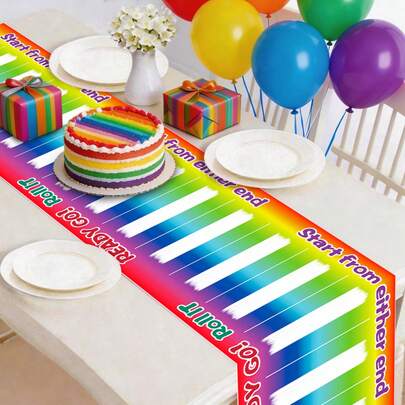 1pc Rainbow Theme Fun Game Table Runner, Polyester Tablecloth For Game Theme Birthday Decor Party Decor Table Cover, Birthday Party Kitchen Restaurant Holiday Party Decor, Game Sport Events Decor, Party Game Decorations, Home Decor, Dining Table Decor, Board Game Decor Table Runner, Party Gift