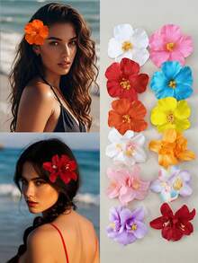 Bộ 12 kẹp tóc hình hoa dâm bụt lớn, kẹp tóc hoa nhiệt đới Hawaii, phụ kiện tóc phong cách Boho mùa hè đi biển cho phụ nữ và bé gái (Đỏ, Trắng, Hồng, Vàng), thích hợp cho kỳ nghỉ, du lịch, lễ hội, tiệc tùng. - Nhiều màu - Xem 11