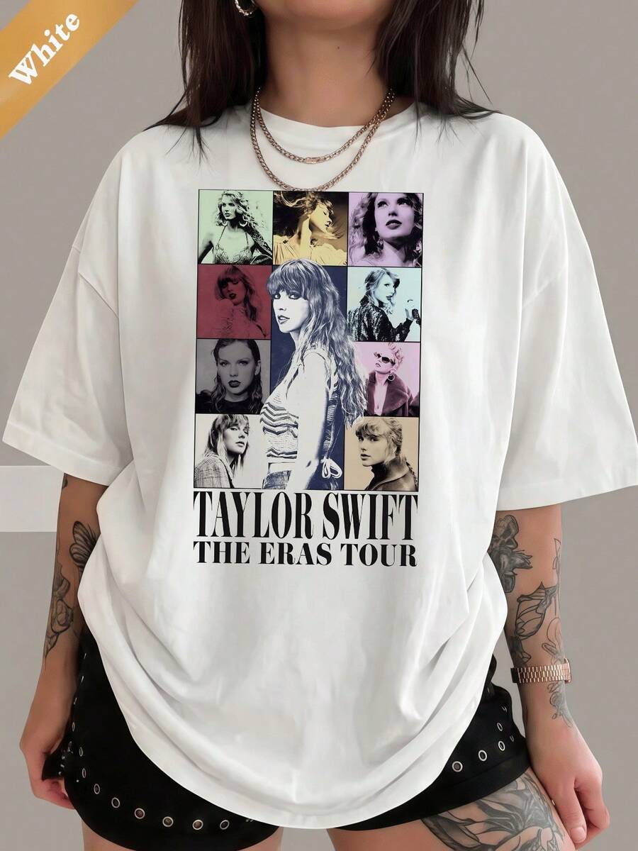 Retro Album Graphic Tee, 100% Cotton Pop Music Casual Unisex T-Shirt For Swifties - White - View 1