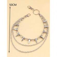 ROMWE Grunge Punk 1pc Multi-Layer Alloy Stud Decor Waist Chain, Edgy Alternative Rock Statement Accessory, Adjustable Layered Metal Belt With Pyramid Spikes, Gothic Hip Hop Streetwear Waist Jewelry For Jeans Pants Dresses Concerts Daily Wear - 銀色 - 查看 3
