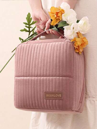 1 chiếc túi đựng mỹ phẩm dạng đứng bằng vải nhung kẻ dung tích lớn, túi đựng mỹ phẩm đa năng có khóa kéo, túi đựng đồ trang điểm, hộp đựng mỹ phẩm du lịch xách tay, túi đựng đồ vệ sinh cá nhân, túi đựng đồ dùng cần thiết khi đi du lịch, đi du thuyền, ở ký túc xá, quà tặng cho phù dâu, quà tặng Ngày của Mẹ, quà sinh nhật, trang trí nhà cửa.