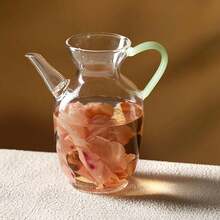 300毫升高硼硅玻璃茶壶套装，耐热家用茶具，微波炉适用茶壶，带滤网和茶盘 - 彩色 - 查看 7