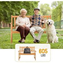 Wooden Garden Bench, Outdoor Wood Patio Bench, Rustic Two Person Loveseat Chair W/Armrest For Porch Poolside Park Backyard Balcony, Capacity 605Lbs, Grid Backrest - Natural - View 6