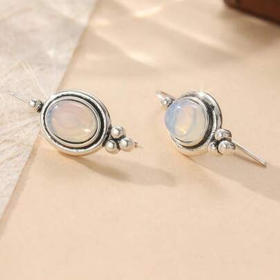Retro Minimalist Oval Transparent Pendant Earrings, Suitable For Daily And Vacation Wear, Ideal Surprise Gift For Wife Or Girlfriend