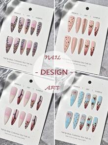 96Pcs Leopard Print Y2K Long Stilettos Gradient False Nails Star Print Ribbon Bow French Press On Nails Sweet Cool Full Cover Fake Nails - Multicolor - View 7
