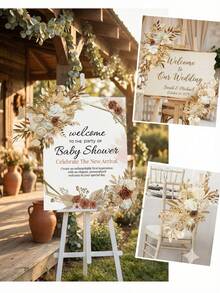 Set de 2 decoraciones para baby shower estilo bohemio en color marrón, decoración floral boho neutra, cartel de bienvenida para baby shower, fiesta boho salvaje, decoración para cumpleaños y fiesta de baby shower - Multicolor - Ver 4