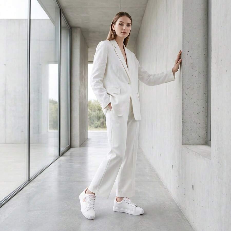 Zapatillas deportivas informales para mujer, en color blanco con un bordado de mariposa, confeccionadas en piel sintética de PU, con diseño de cordones y puntera redondeada, transpirables y cómodas, dotadas de suela antideslizante, ligeras y modernas, con un estilo elegante y contemporáneo, ideales para el día a día y todo tipo de ocasiones informales. - Rosa - Ver 1