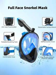 1pc Adult Full Face Snorkel Mask With Camera Mount, 180 Degree Panoramic View, Dry Top Snorkel, Anti-Fog, Anti-Leak Snorkeling Equipment, Beach Essentials, Beach Accessories, Pool Float - 白色粉紅色 - 查看 11