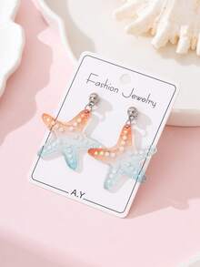 1 Pair Summer Beach Vacation Sparkling Starfish Design Fashion Jewelry Earrings, Perfect Decoration For Seaside Party - Multicolor - View 2