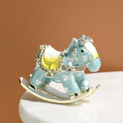 SUSUZUKU 1pc Mini Rocking Horse Enamel Jewelry Box, 2026 New Portable Decor, Vintage Cute Gift For Best Friend
