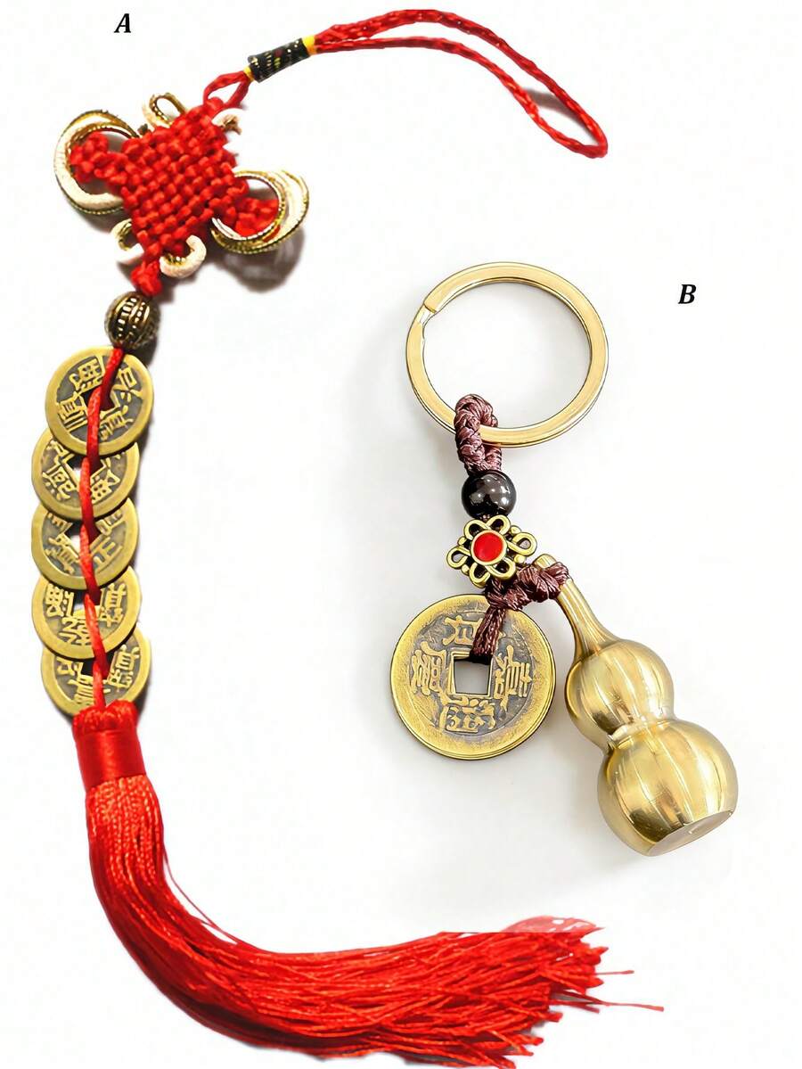 1 pieza/2 piezas Amuleto de calabaza con moneda antigua de cobre china Feng Shui, nudo chino talismán auspicioso, cuerda roja, regalo de buena suerte, riqueza, salud y éxito para amigos y parejas en 2026
